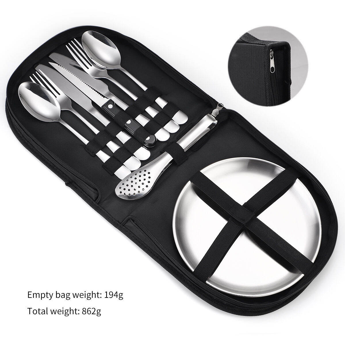 Stainless steel tableware Outdoor camping picnic 2 persons Western food