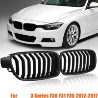 F30ย่างด้านหน้ากระจังหน้ารถทรงถั่วสำหรับ-BMW 3 Series F30 F31 F35 2012-2018 (แผ่นบานเกร็ดเดี่ยว Matte สีดำ)