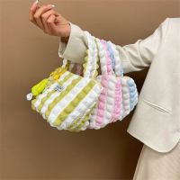 Portable Korean ins Girl Heart Wrinkle Bubble Shoulder Bag Underarm Bag Portable Small Fresh Bag Women Canvas Shopping Bag