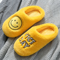 Winter Womens Slippers Fluffy Fur Smile Big Smile Deco Slipper Short Plush Flats Couple on Anti-Skid Sole Indoor Shoes