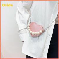 OSIDE ที่จับไข่มุก กระเป๋าแบบสะพายไหล่ การออกแบบรูปหัวใจ สายคล้องโซ่ กระเป๋า Crossbody แบบพกพาได้ สีทึบทึบ ถุงห่วงโซ่ สำหรับผู้หญิง