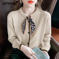 【CW】☃﹍  Korean Bow Buttons Knitted Sweaters for Sleeve Cardigans Jumpers Clothing