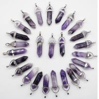 Natural Stone Crystal Agates Aventurine Amethysts Pillar Pendant for Diy Making Necklaces Jewelry Accessories Wholesale 24pcs