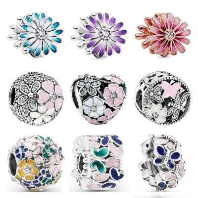 New Fashion Charm Original Pink Love Butterfly Daisy Series Suitable for Pandora Bracelet Women Jewelry Gift