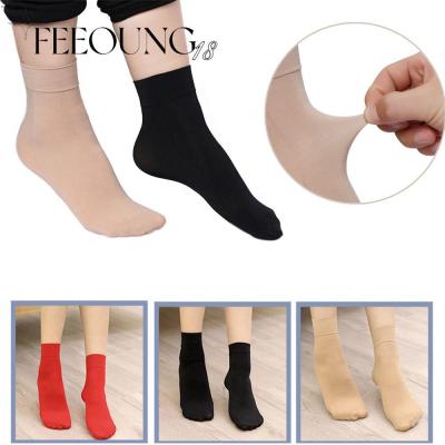 FEEOUNG 1/5/10 Pairs ฤดูใบไม้ร่วงฤดูหนาว กระบอกกลาง ทนทาน ถุงเท้าอุ่น ถุงเท้าข้อเท้า ถุงน่องสั้น ถุงน่องไหม