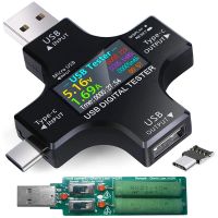 【☼】 vkysdo [COD][จัดส่งฟรี] USB C Tester,2 In 1 Type C USB Tester หน้าจอสี IPS มัลติมิเตอร์ดิจิตอล,แรงดันไฟฟ้า,ปัจจุบัน,พลังงาน,อุณหภูมิ,ด้วย