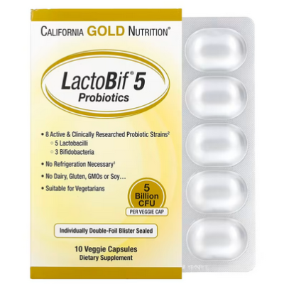 Gold Nutrition LactoBif Probiotics 5 Billion CFU 10 Veggie Capsules (exp.03/24) โพรไบโอติกส์ เพิ่มจุลินทรีย์ชนิดดีในลำไส้