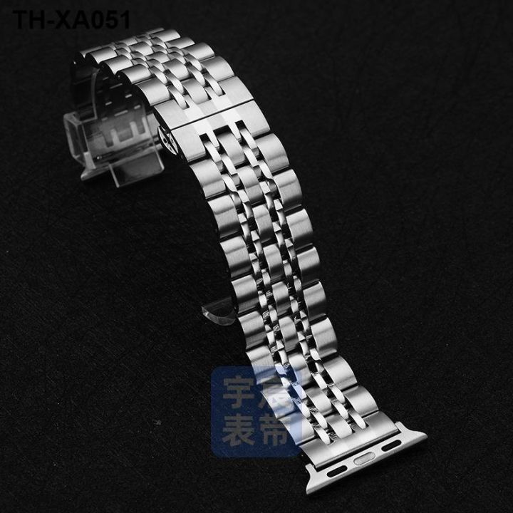 watch-strap-suitable-for-apple-watch-seven-bead-stainless-steel-solid-strap-flat-interface-universal-smart
