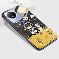 Mop Mall สำหรับ Vivo Y02T Y02A การ์ตูนแมวหรูหราหมีขาว NASA Galaxy เคสกระจกนิรภัยมันวาวด้านหลังแบบนิ่มเคสใส่โทรศัพท์ฝาครอบ