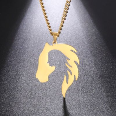 JDY6H Horse Head Silhouette Girl Pendant Necklace Hollow Stainless Steel Choker for Women Fashion Jewelry Gift