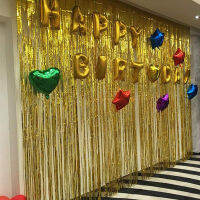 【HSU】Metallic Tinsel Curtains Foil Background Fringe Curtains for Birthday Party Wedding, DIY Photo Booth Decorations, Door Window Background Photo Props for Christmas (1x2.5m)