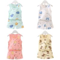 2023 New Children Clothes Set Summer Boys Girls Cartoon Thin Style Sleeveless Vest Shorts Set Baby Pajamas