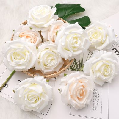 [AYIQ Flower Shop] 8เซนติเมตร9เซนติเมตรเกรดสัมผัสจริงผ้าประดิษฐ์สีขาวกุหลาบหัวดอกไม้ผ้าไหม DIY ตกแต่งงานแต่งงานสมุดหัตถกรรมดอกไม้ปลอม