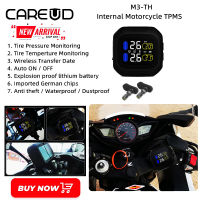 CAREUD Careud M3-TH Wireless Motorcycle TPMS LCD Monitor ระบบตรวจสอบแรงดันลมยางรถมอเตอร์ไซค์พร้อมเซ็นเซอร์ภายใน 2 ตัวสำหรับ Yamaha KTM Kawasaki Honda Suzuki