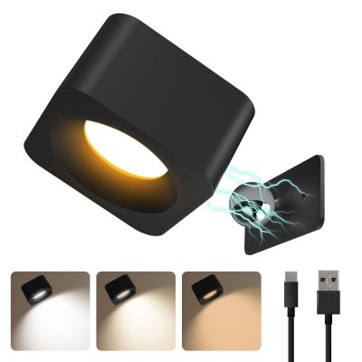 hyfvbujh◕☊♧ Rechargeable Wall Lamp 3 Color Dimming Night Lights Sconces Magnetic Reading for Bedroom Bedside Closet