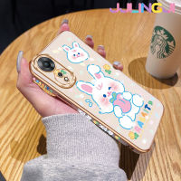 Jjlingji เคสสำหรับ OPPO A58 5G A58X 5G A78 5G F23 A1x A98 A59 F1s เคส A78กระต่ายสีขาวน่ารักการ์ตูนหรูหรากรอบชุบสี่เหลี่ยมเคสเคสมือถือซิลิโคนกันกระแทกฝาหลังป้องกันเลนส์กล้อง