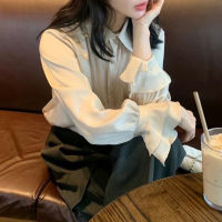 Spot parcel post[ Send in Seconds ]2023 Korean Dongdaemun Spring New Temperament Commute Long Ruffle Sleeve Shirt Top for Women