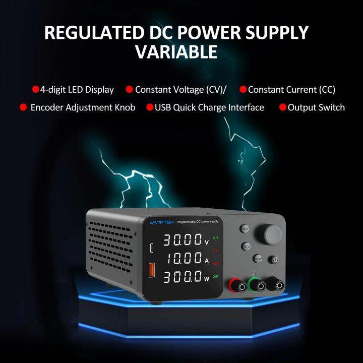 wanptek-แหล่งจ่ายไฟ-dc-แบบแปรผันเบนช์ของแหล่งจ่ายไฟ30v-10a-พร้อมจอแสดงผลแอลอีดีปรับได้4หลักพร้อมตัวเข้ารหัสลูกบิดปรับระดับเอาต์พุตเปิด-ปิดใช้งานปุ่ม