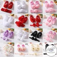 【hot sale】 ❂ C19 HB Newborn Baby Girl Princess Shoes Kids Toddler Soft Sole Walking Shoes Headband Set 2 Pcs/Set