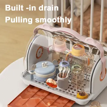 1pc Baby Bottle Organizer Box With Lid, Dustproof Water Cup Drip Rack,  Storage Box For Baby Bowl And Cutlery, Plastic Container