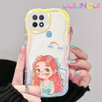 Jjlingji เคสสำหรับ OPPO A15 A35 A15s เคส4G ลายการ์ตูนแอเรียลดีไซน์ใหม่เนื้อครีมขอบคลื่นนุ่มโปร่งใสลายกล้องถ่ายรูปเคสมือถือฝาครอบป้องกันที่เรียบง่ายอ่อนโยน