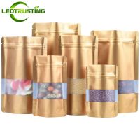 100pcs Stand up Matte Champagne Gold Aluminum Foil Window Zip Lock Bag Resealable Coffee Cereals Spice Tea Seeds Sealing Pouches Food Storage Dispense