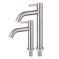 ✘ Silver Bathroom Faucets Stainless Steel Deck Mounted Sink Basin Faucet Brushed Single Cold Sink Tap Kitchen Washbasin Water Tap