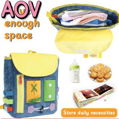กระเป๋าสะพายสำหรับเด็กเล็ก AOV Montessori สำหรับเด็กวัยหัดเดินกระดานสำหรับเด็กกระเป๋าเป้สะพายหลังมอนเตสซอรี่พร้อมหัวเข็มขัดมีซิปแบบพกพากระดานประสาทสัมผัสแบบไม่ว่างสำหรับกระเป๋าสะพายสำหรับเด็กเล็ก
