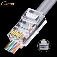 Cncob ปลั๊ก Cat5e สายเคเบิลเครือข่ายแบบมีรูพรุนขั้วต่อ Rj45ตัวเชื่อมต่อเครือข่ายผ่านรู8P 8-Core 100ชิ้น