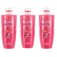 LOREAL PARIS ELSEVE KERATIN SMOOTH 72H* PERFACTING SHAMPOO 450 ml ลอรีอัล ปารีส เอลแซฟ เคราติน สมูท เพอร์เฟคท์ติ้ง แชมพูสำหรับผมชี้ฟูไม่มีน้ำหนัก 450 มล.#ขวดชมพู(แพ็ค3