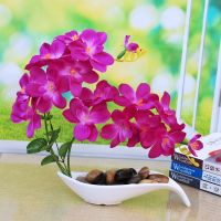 （HOT) Phalaenopsis ชุดดอกไม้ประดิษฐ์ดอกไม้ปลอมดอกไม้ผ้าไหมดอกไม้แห้งตกแต่งดอกไม้กล้วยไม้กระถางจำลองพืชสีเขียวตกแต่งห้องนั่งเล่น