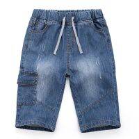 (HOT) Boys denim thin section casual summer new childrens middle-aged and older five-minute Europe America