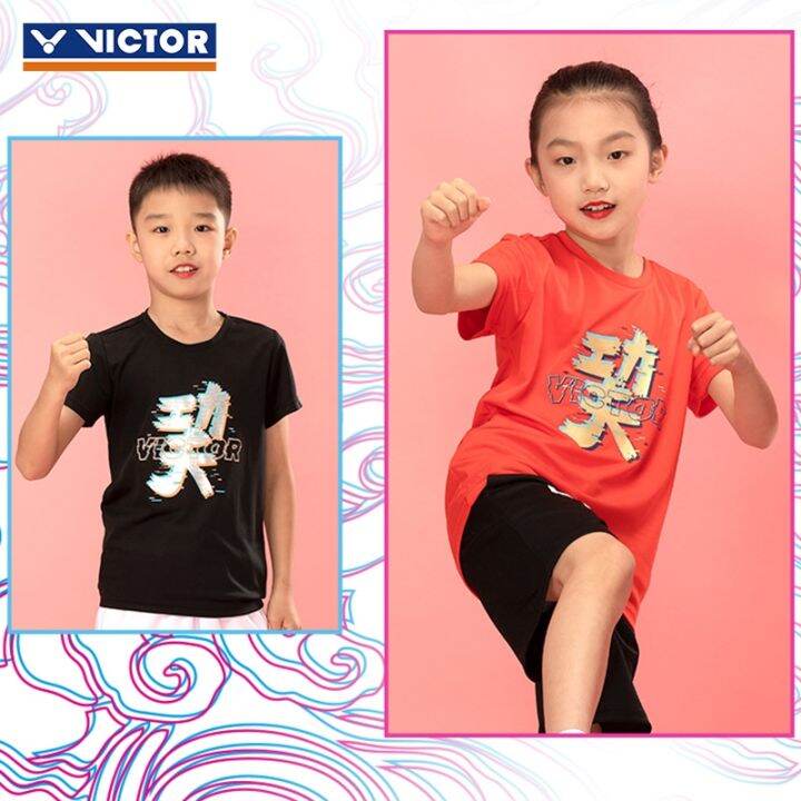 เสื้อยืดชุดกีฬาแบดมินตัน-victor-victory-victor-แขนสั้นสำหรับเด็กชายและเด็กหญิง22000td-การแข่งขันสนูปี้แฟชั่น