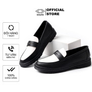 Giày penny loafer black white da INICHI G1085 phối màu đen trắng thời trang