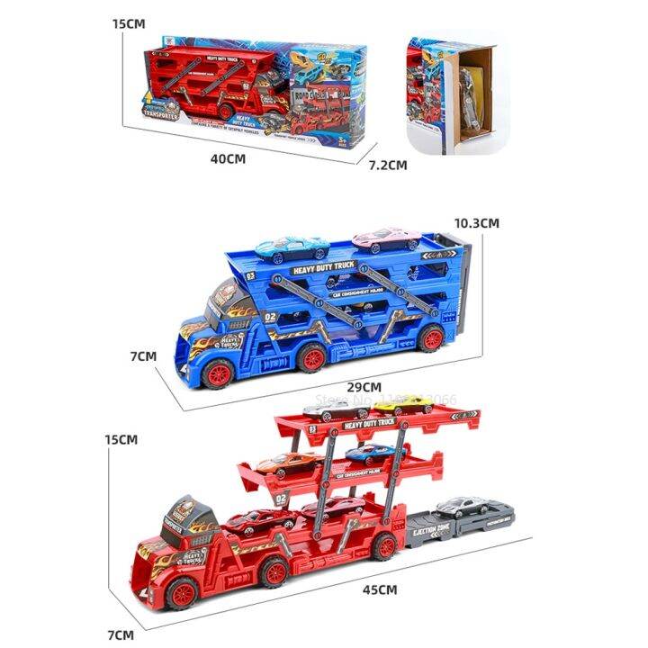 ชุดรถของเล่นเด็กรถขนส่งขนาดใหญ่เปลี่ยนรูปแบบสามชั้นรถของเล่นขับออกด้วย6ถึง12รถโมเดลอัลลอย