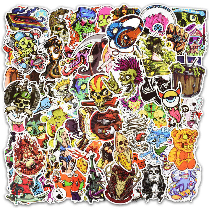 new-100-pcs-horror-doodle-stickers-for-laptop-phone-skateboard-luggage-cars-mixed-funny-graffiti-decals-cool-diy-sticker