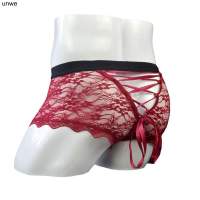 Panties Male Erotic Shorts Boxer Waist Low Mesh Lace Transparent Underwear Sexy 39;s Men Back Bandage