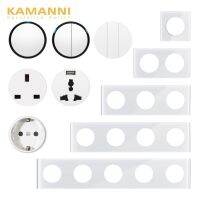 KAMANNI สีขาวกระจกกรอบและคีย์ฟรี DIY ปุ่มรีเซ็ต USB สหภาพยุโรปฝรั่งเศสไฟฟ้าผนังซ็อกเก็ตสวิทช์20A ลิฟท์สวิทช์