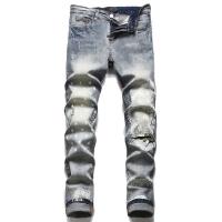 2023 New Fashion Men Wash Denim Jean Light Coloured Distressed Vaqueros Slim Fit Straight-leg Streetwear Baggy Long Pants Male