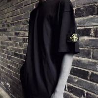 Stone Island แฟชั่น unisex สีล้วนปลอกแขนป้ายลำลองแฟชั่นแขนสั้น T เสื้อ