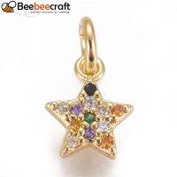 1pc Brass Micro Pave Cubic ia Charms Star Colorful Golden 8.5x7x2mm Hole: 3mm