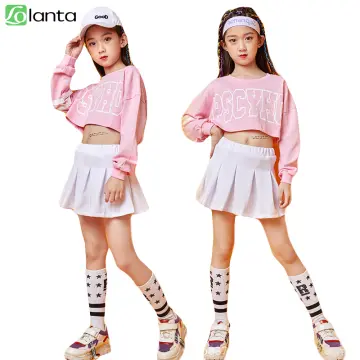 2022 Jazz Dance Costume For Girls Crop Tops Pants Pink Kpop Hip