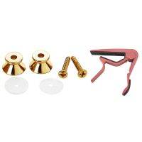 3 Pcs Guitar Accessories: 1 Pcs Clamp Key Trigger Capo Pink &amp; 2 Pcs Guitar Straps Tail Nail Gold