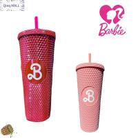 QIEQ MALL อุปกรณ์ปาร์ตี้ตุ๊กตาบาร์บี้ ขวดน้ำหลอด ภาพยนตร์บาร์บี้ Barbiee Studded Tumbler ถ้วยบาร์บิสีชมพู Bling Bling พร้อมหลอดดูด ถ้วยเครื่องดื่มแก้ว ฟิตเนสท่องเที่ยว