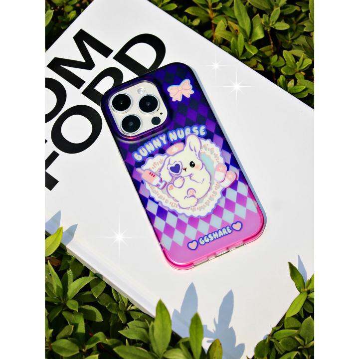 สำหรับ-iphone-กระต่ายน่ารักกับลูกไม้-ซิลิโคนเคสโทรศัพท์เลเซอร์แบบนิ่ม-for-iphone14-13-12-promax-14-13-12-11pro-xsmax-xr-x-xs-7-plus-8plus-ป้องกันการชนกันcase