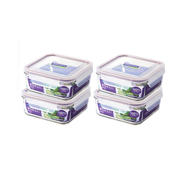 Glasslock 850ml X 4pcs Classic Purple Edition Rectangle Airtight Container Storage Glass Lock 2436