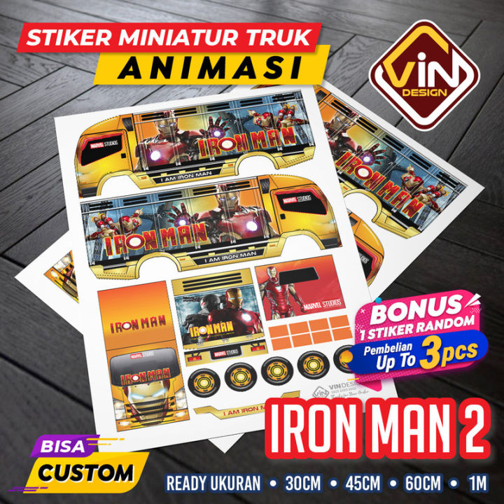 Stiker Miniatur Truk Iron Man 2 Kartun Pola Sticker Miniatur