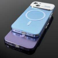 ALIGO เคสห่อหุ้มกล้องแบบปุ่มชุบสำหรับ iPhone 15 Plus 14 13 12 Pro Max 11 Magsafe เคส PC TPU ไฮบริด