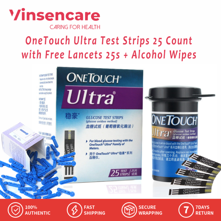 Vinsencare Ultra Blood Glucose Test Strips 25 Count with Free