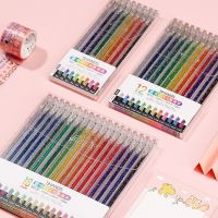 【LZ】✐  8/12 PCS Conjunto Colorido de Canetas Gel Manual Kawaii 1.0 MM Caneta Esferográfica Caneta Flash Para O Jornal Bonito Escola Estacionária Suprimentos